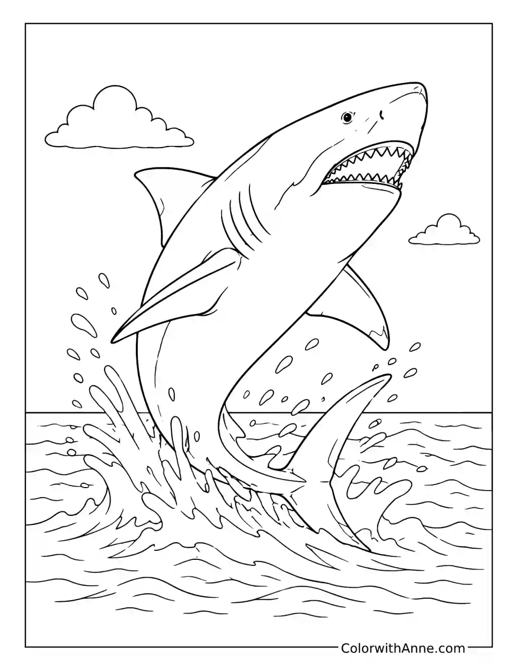 Megalodon Breaking the Ocean Surface coloring page