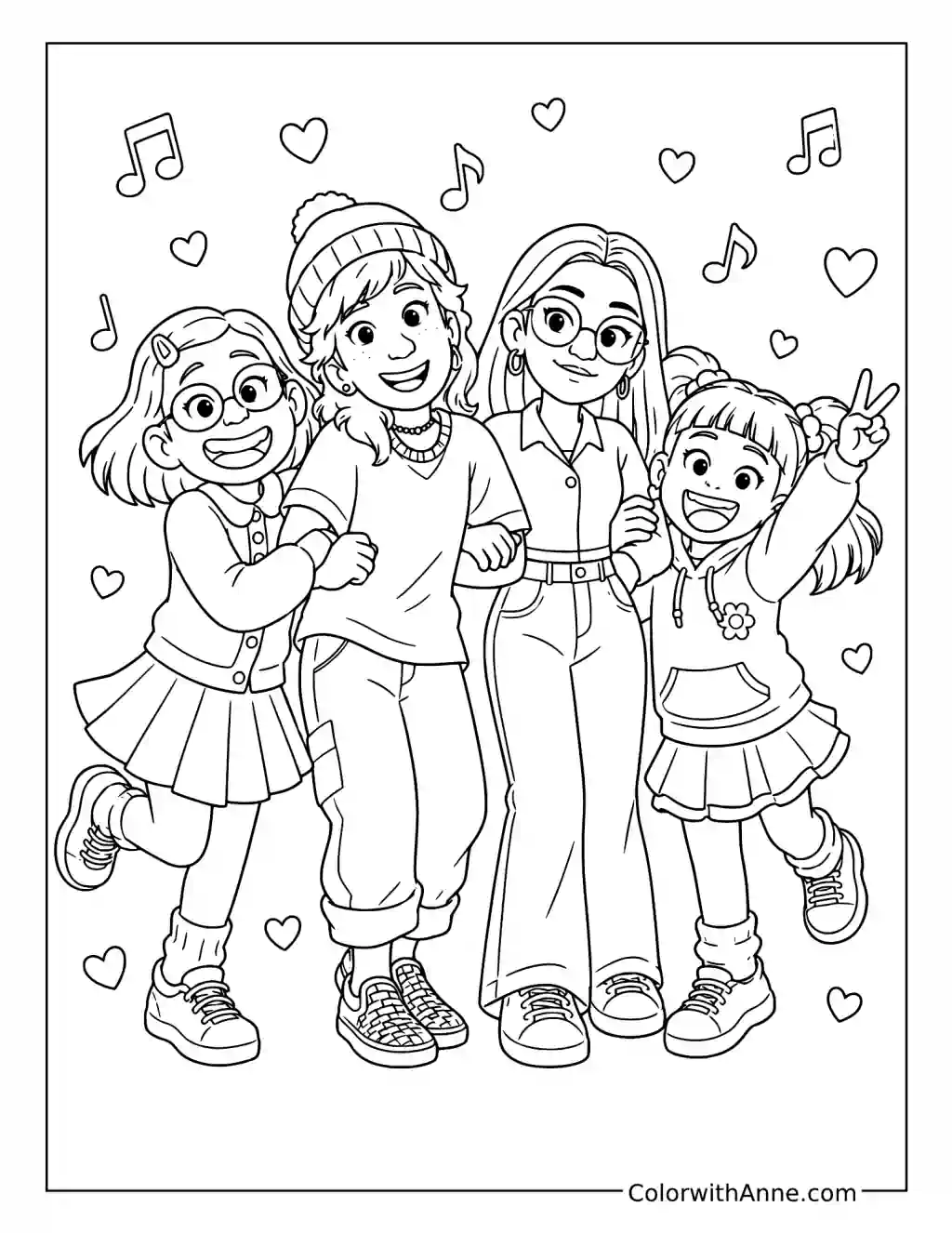 Mei and Friends Friendship Pose coloring page