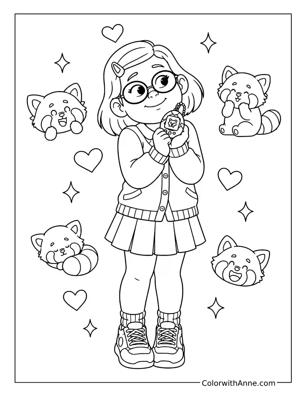 Mei Lee with a Virtual Pet coloring page