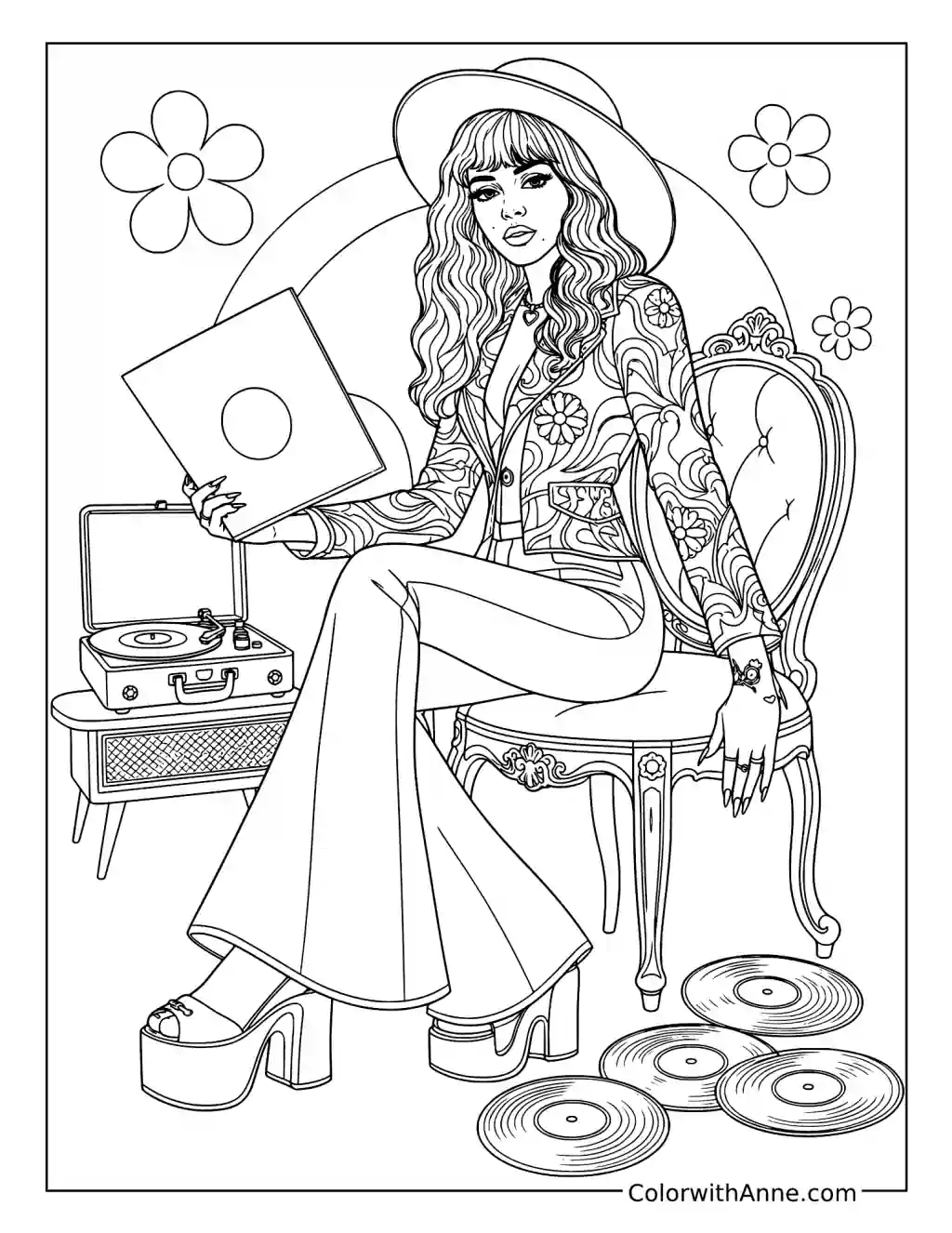 Melanie Martinez with Vinyl Records coloring page