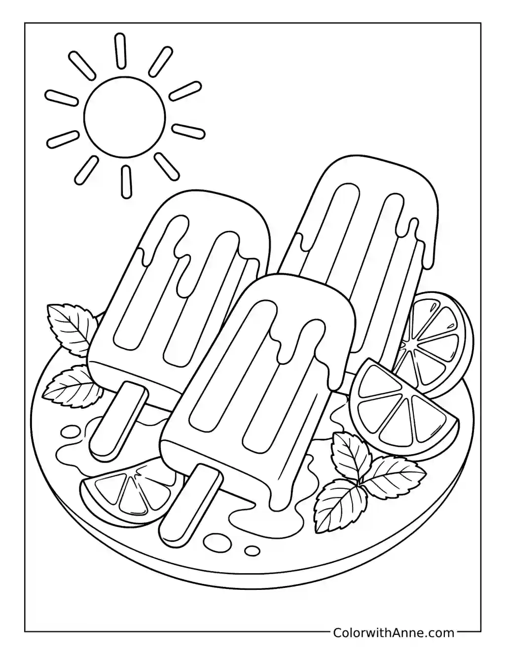 Melting Popsicles with Citrus and Mint coloring page