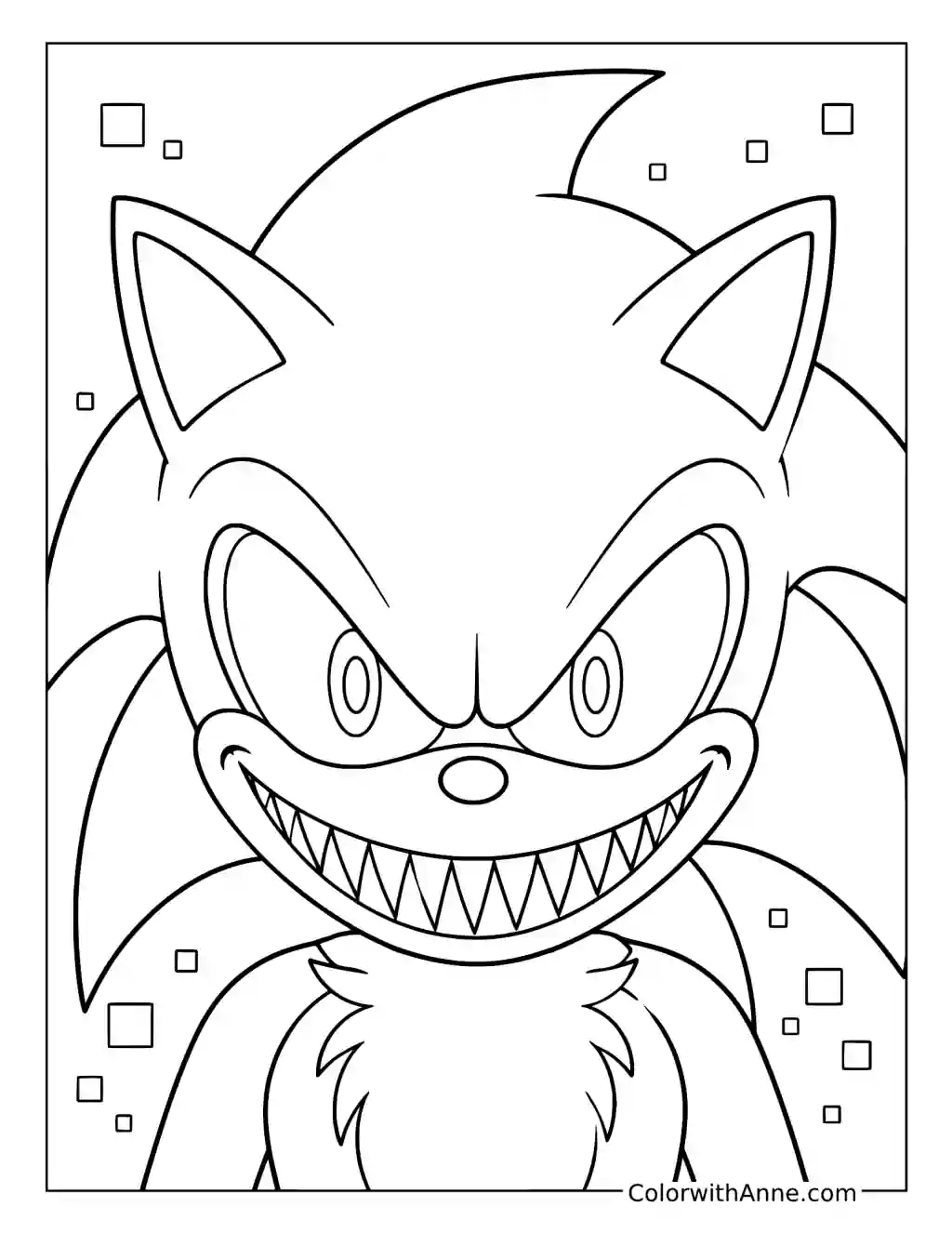 Menacing Sonic.EXE Face Close-Up coloring page