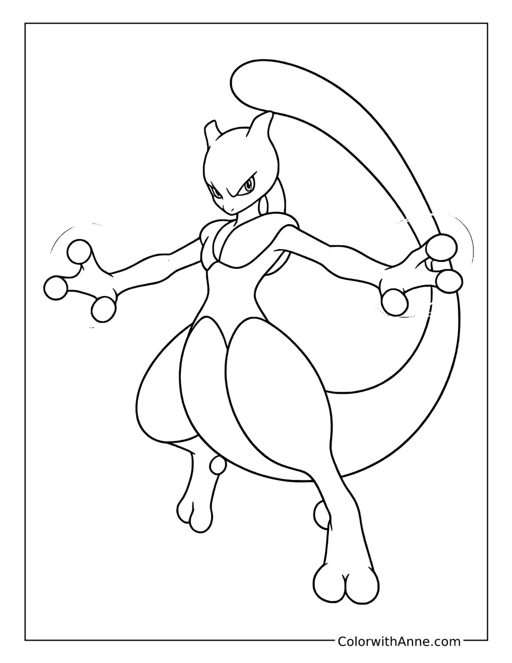 Mewtwo Floating with Arms Outstretched coloring page