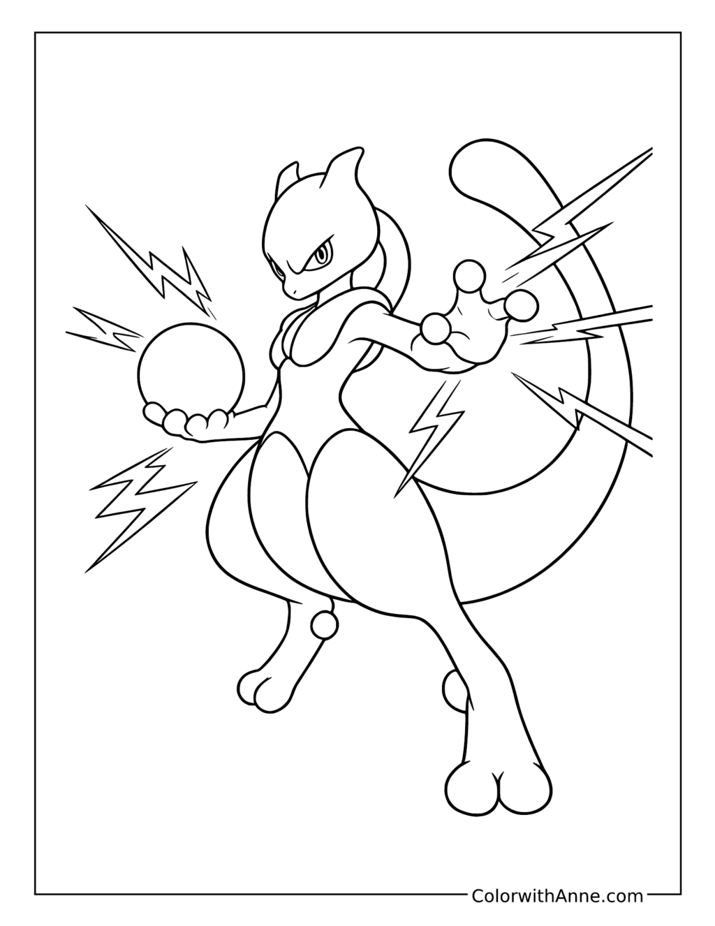 Mewtwo Holding an Energy Orb coloring page
