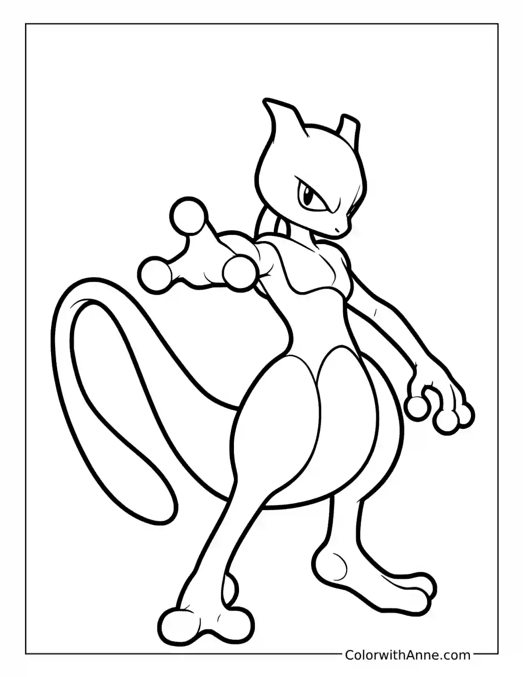 Mewtwo Reaching Forward with a Looping Tail coloring page