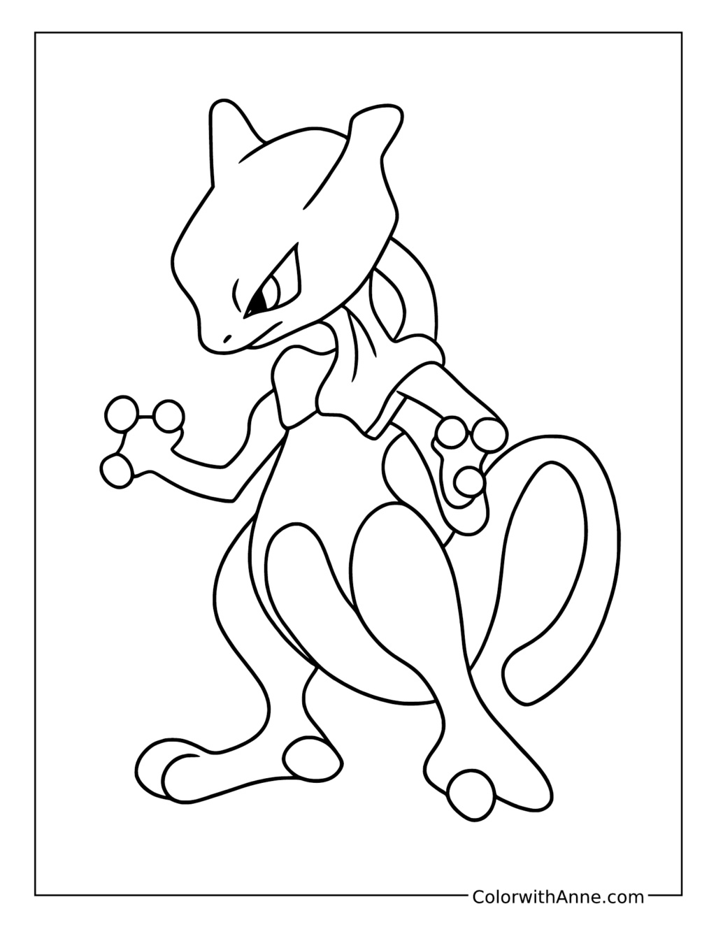 Mewtwo Standing with Head Lowered coloring page
