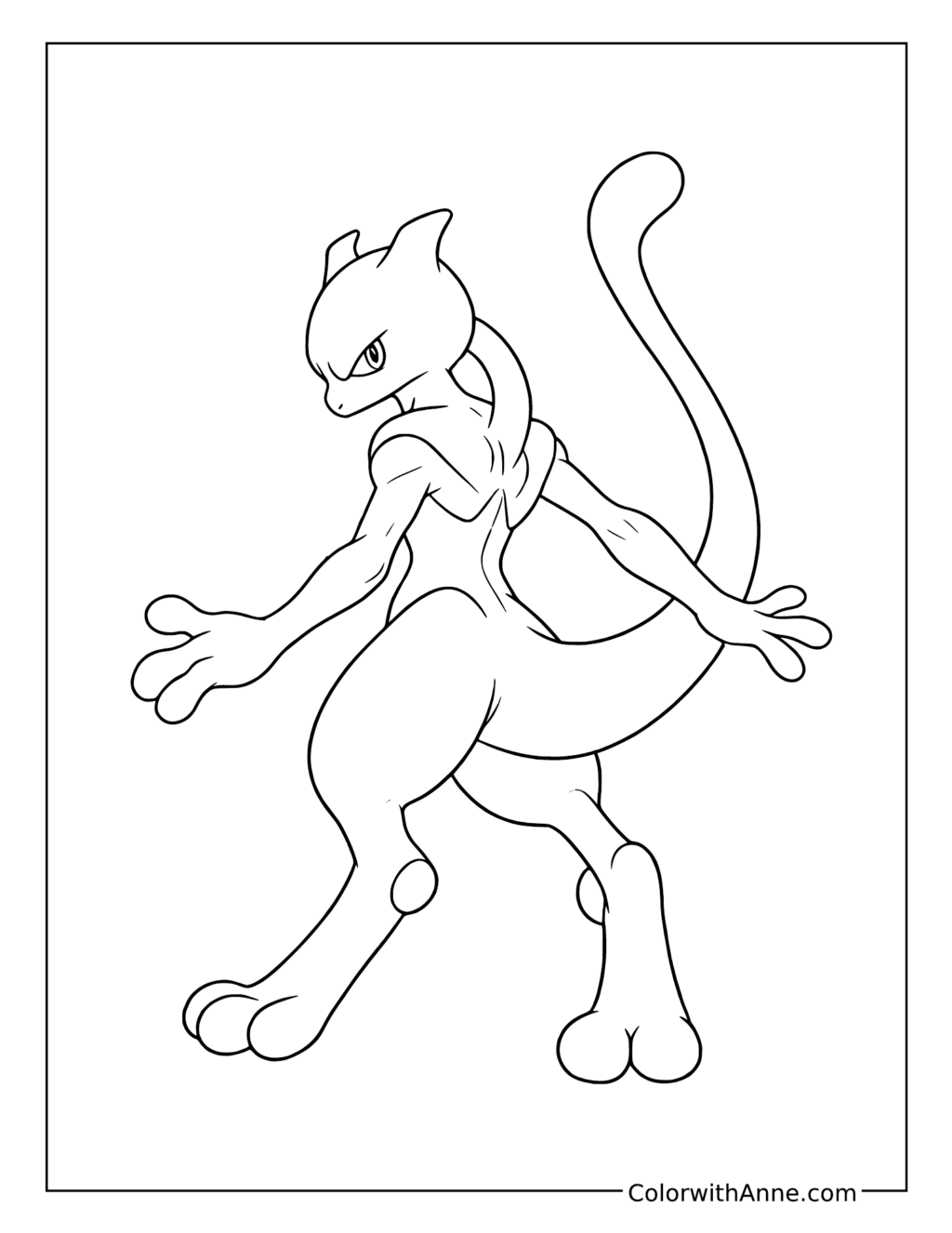 Mewtwo with Arms Spread and Tail Raised coloring page