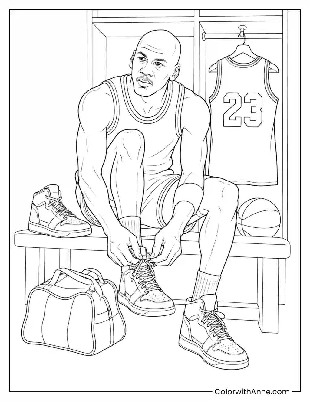 Michael Jordan and Classic High-Top Sneakers coloring page