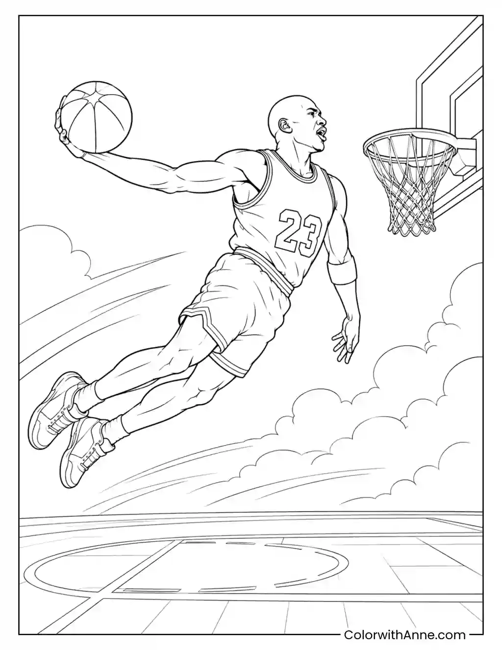Michael Jordan Flying Through the Air coloring page