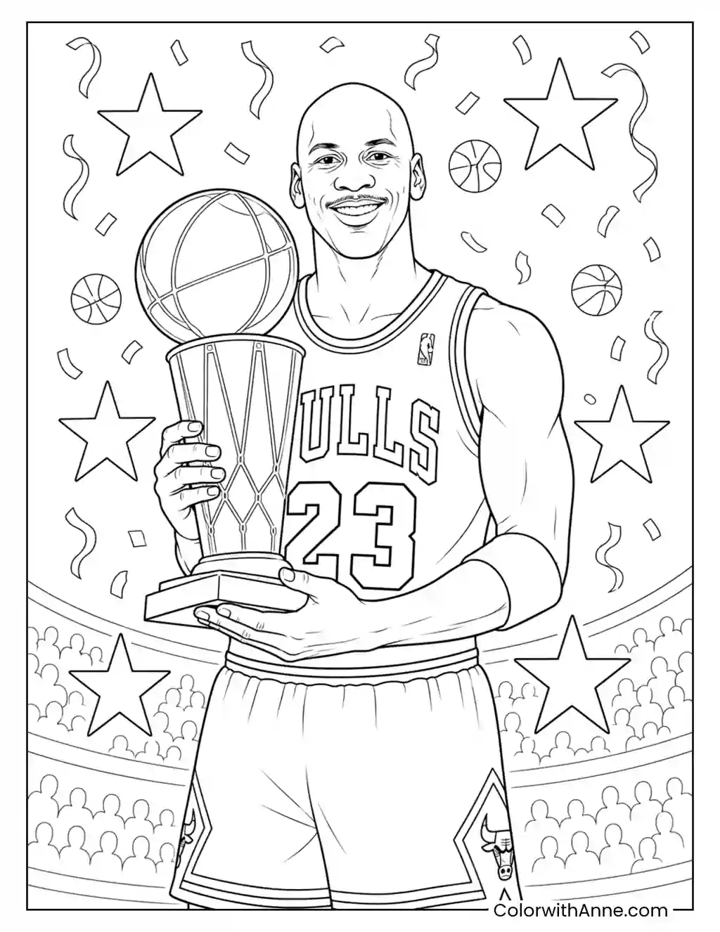 Michael Jordan Holding the Championship Trophy coloring page