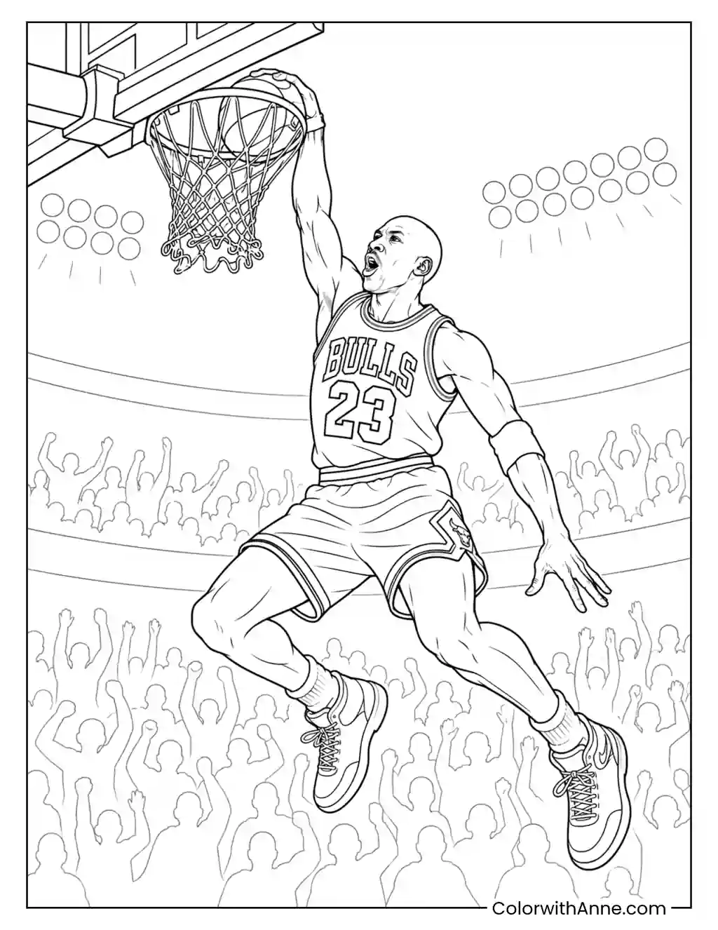 Michael Jordan Powerful Slam Dunk coloring page