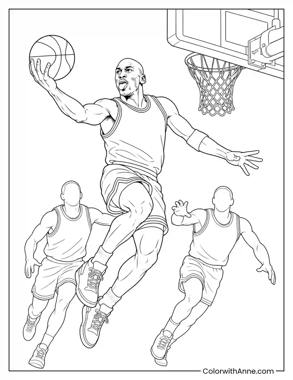 Michael Jordan Tongue-Out Layup coloring page