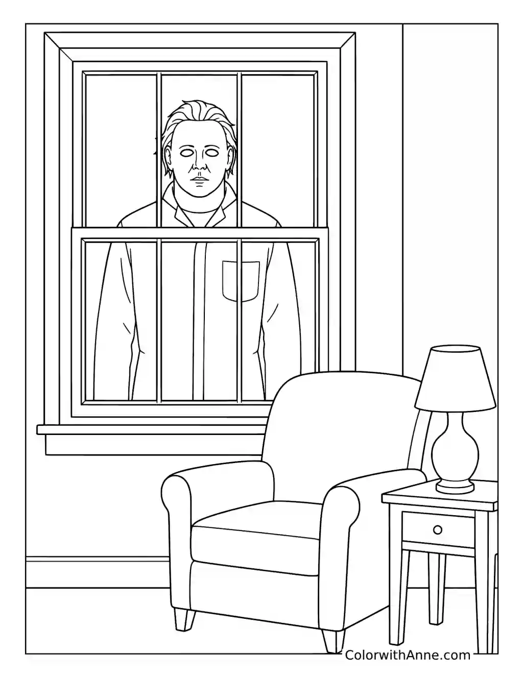 Michael Myers at the Living Room Window coloring page