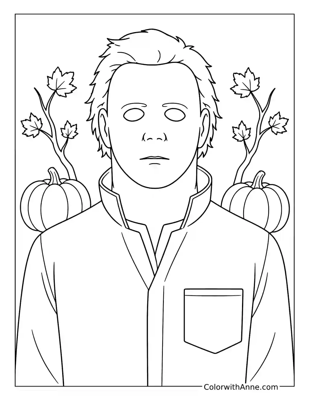 Michael Myers Autumn Close-Up Portrait coloring page