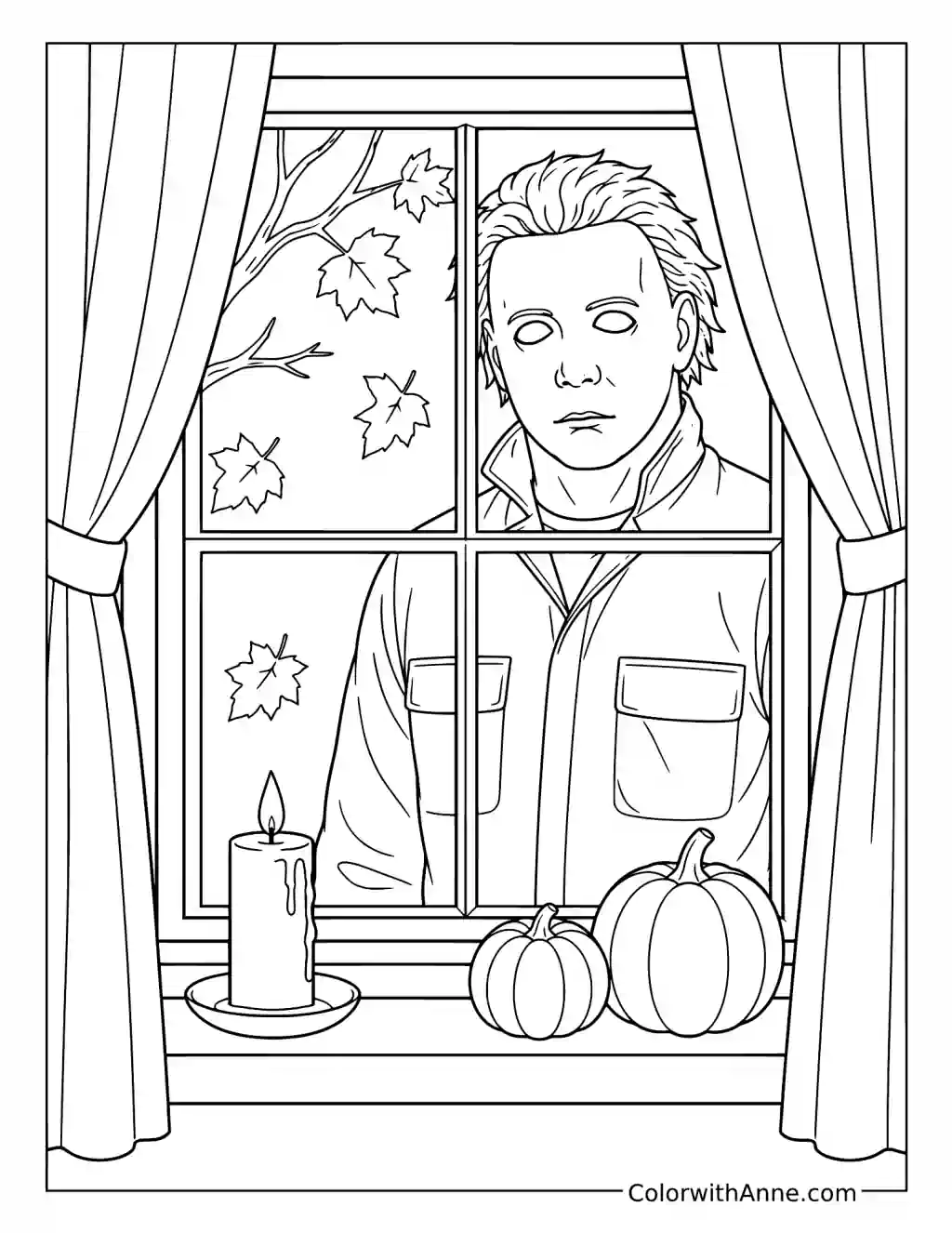Michael Myers Looking Through the Window coloring page