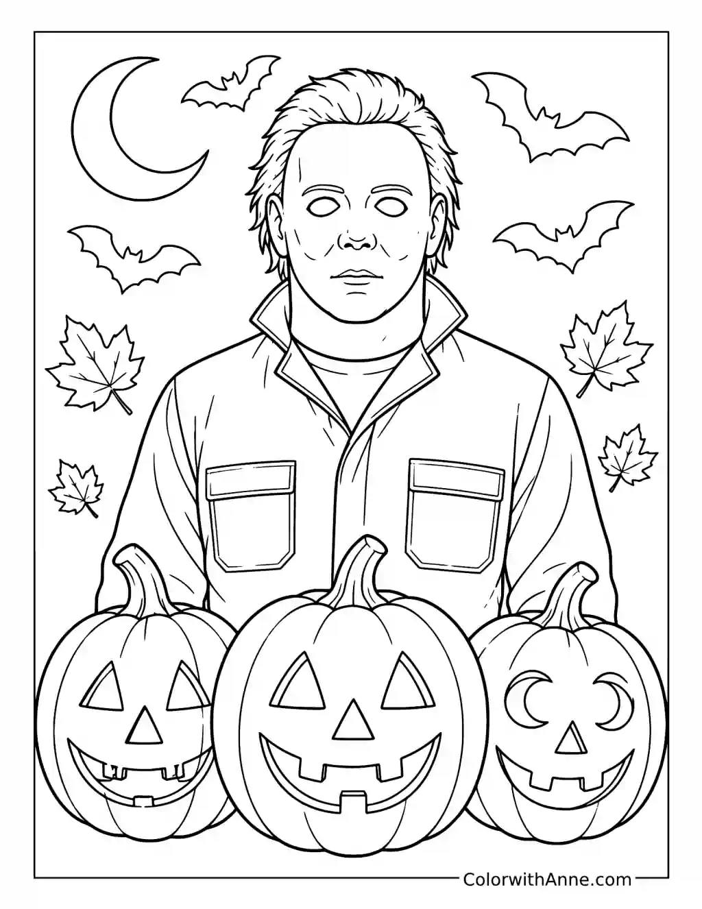 Michael Myers with Jack-O'-Lanterns coloring page