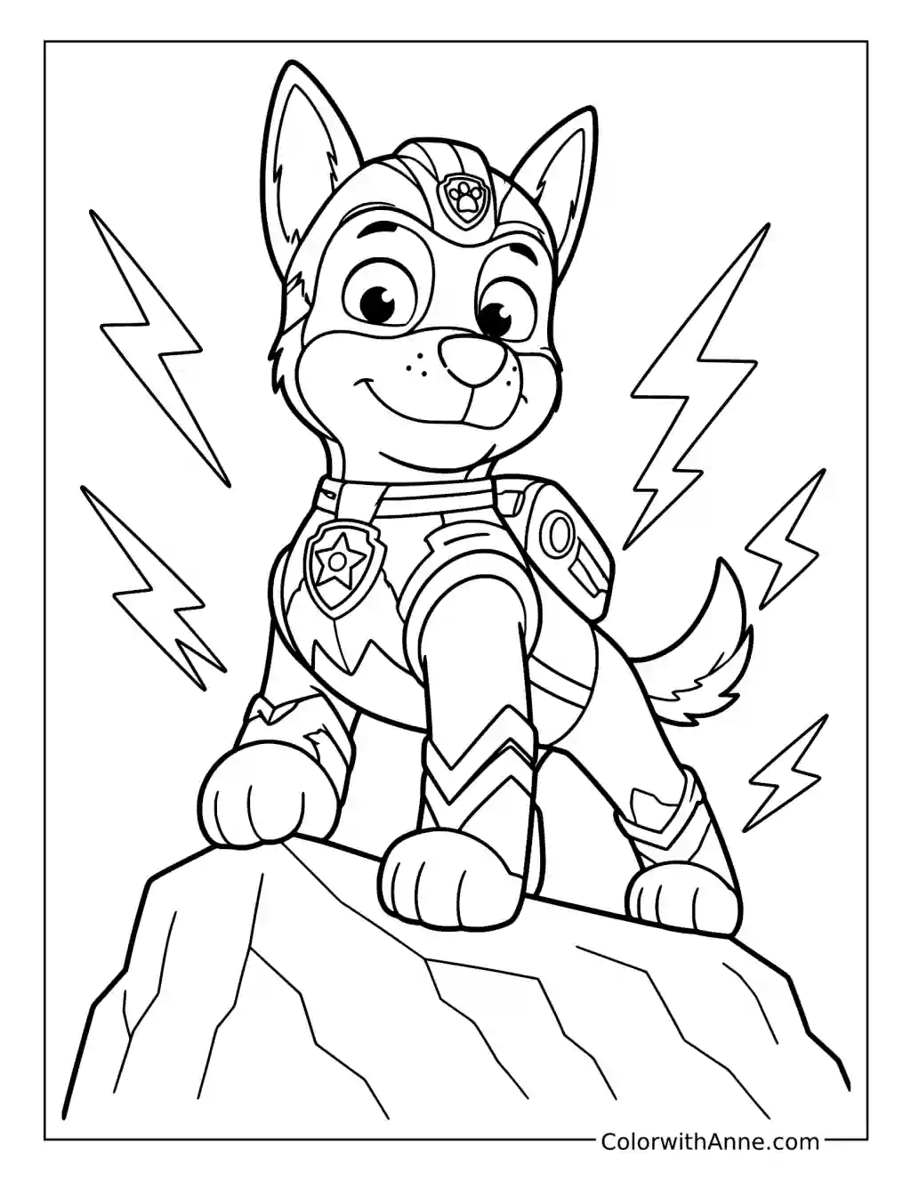 Mighty Police Pup on a Rocky Peak coloring page