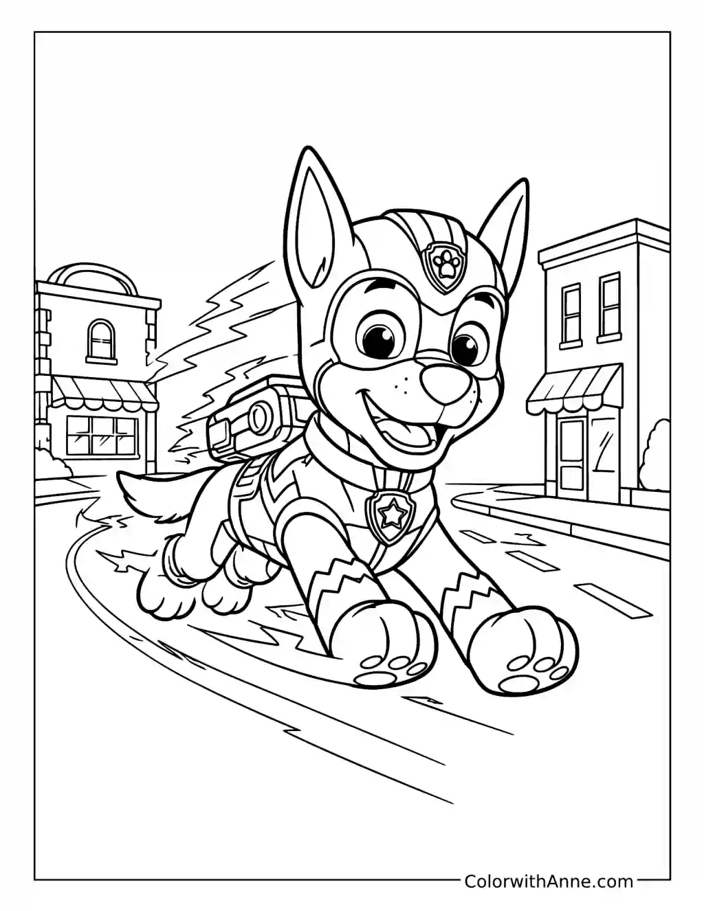 Mighty Police Pup Racing Through the City coloring page
