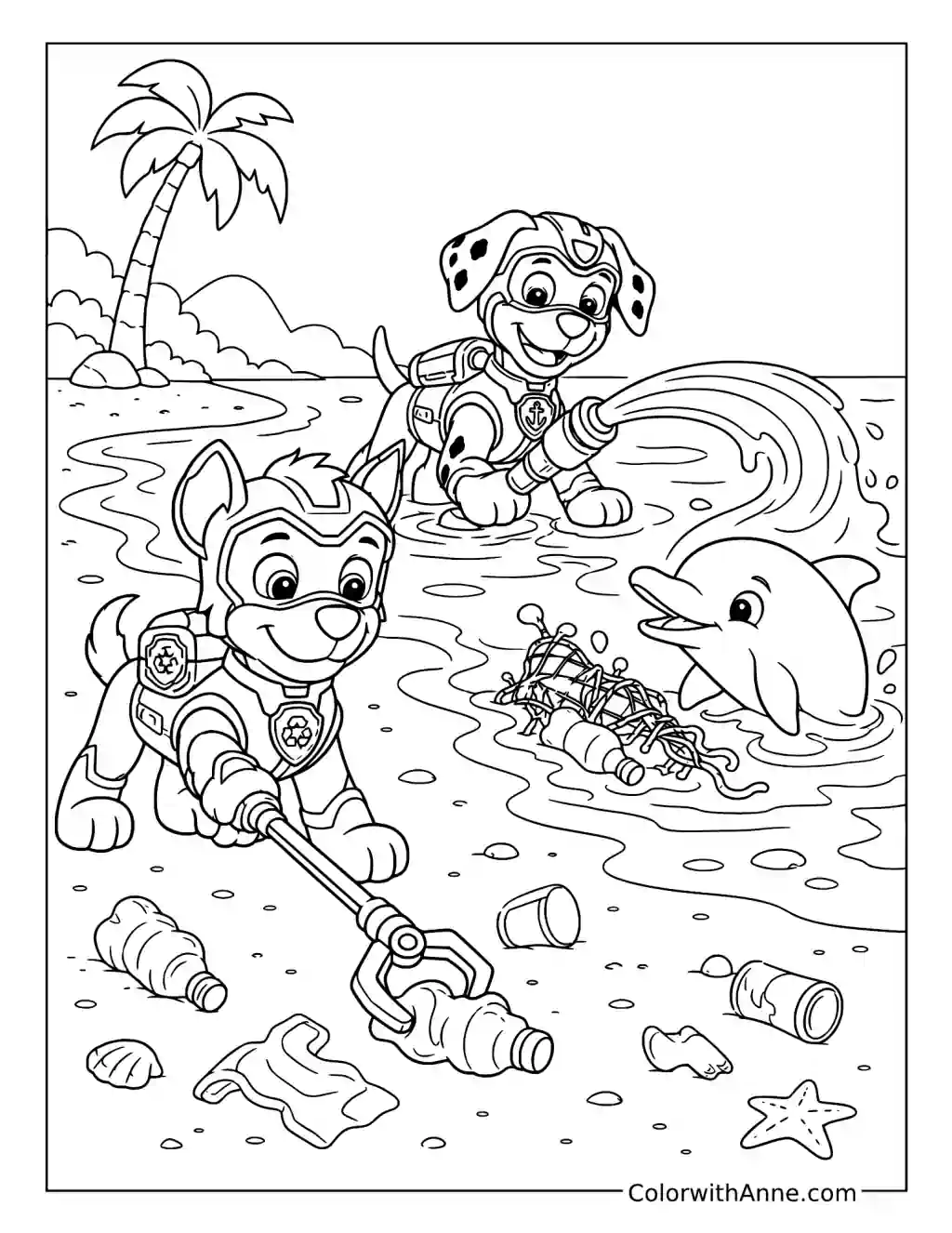 Mighty Pups Beach Cleanup Adventure coloring page