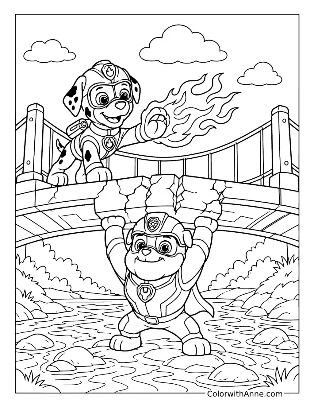 Mighty Pups Bridge Rescue Mission coloring page