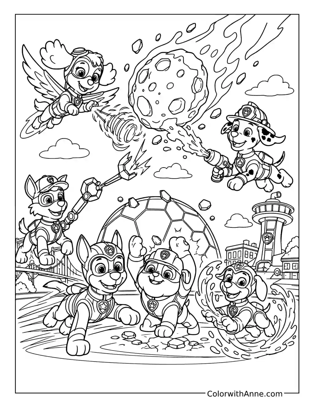 Mighty Pups Meteor Rescue Mission coloring page