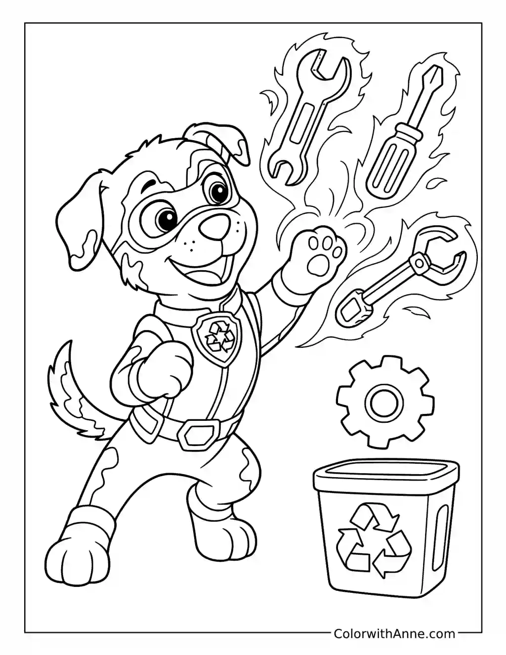 Mighty Recycling Pup with Supercharged Tools coloring page