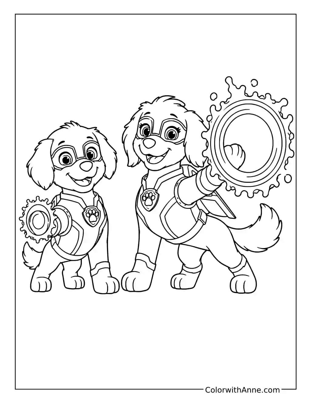 Mighty Twin Pups with Sun and Moon Powers coloring page