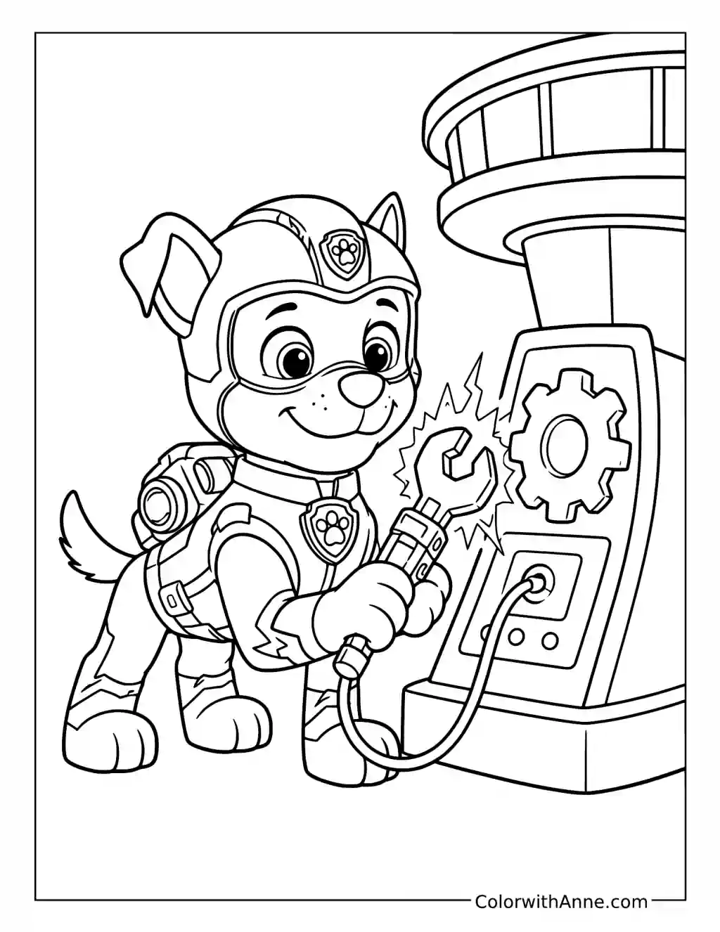 Mighty Water Rescue Pup Powering the Energy Station coloring page