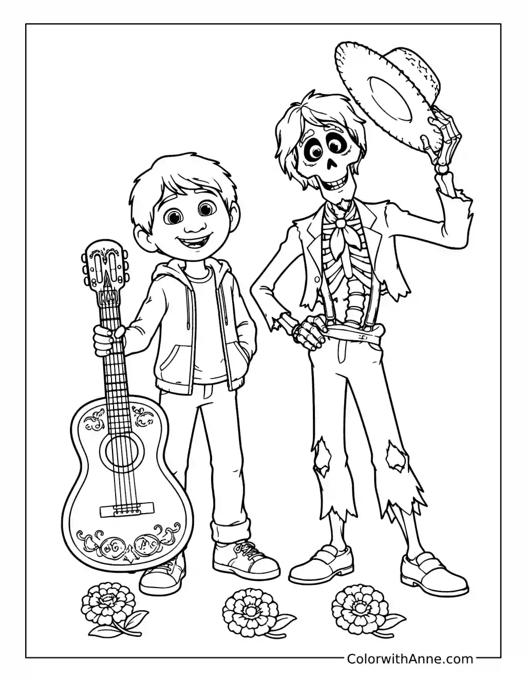 Miguel and Héctor Friendship Portrait coloring page