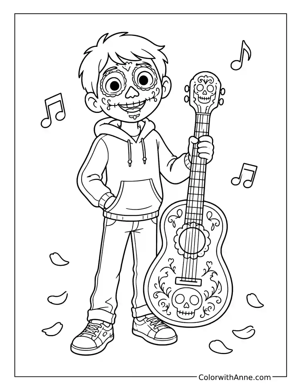 Miguel in Skeleton Face Paint coloring page