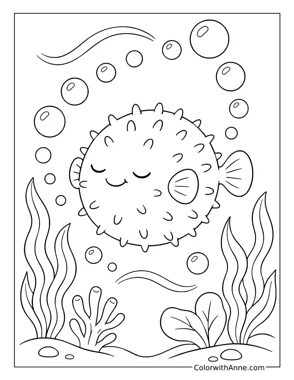 Mindful Pufferfish Breathing coloring page