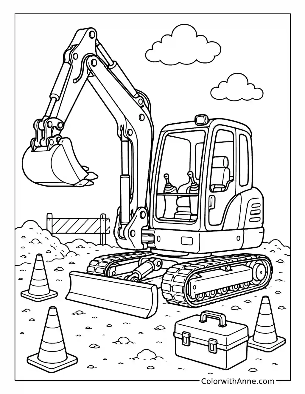 Mini Excavator at a Construction Site coloring page