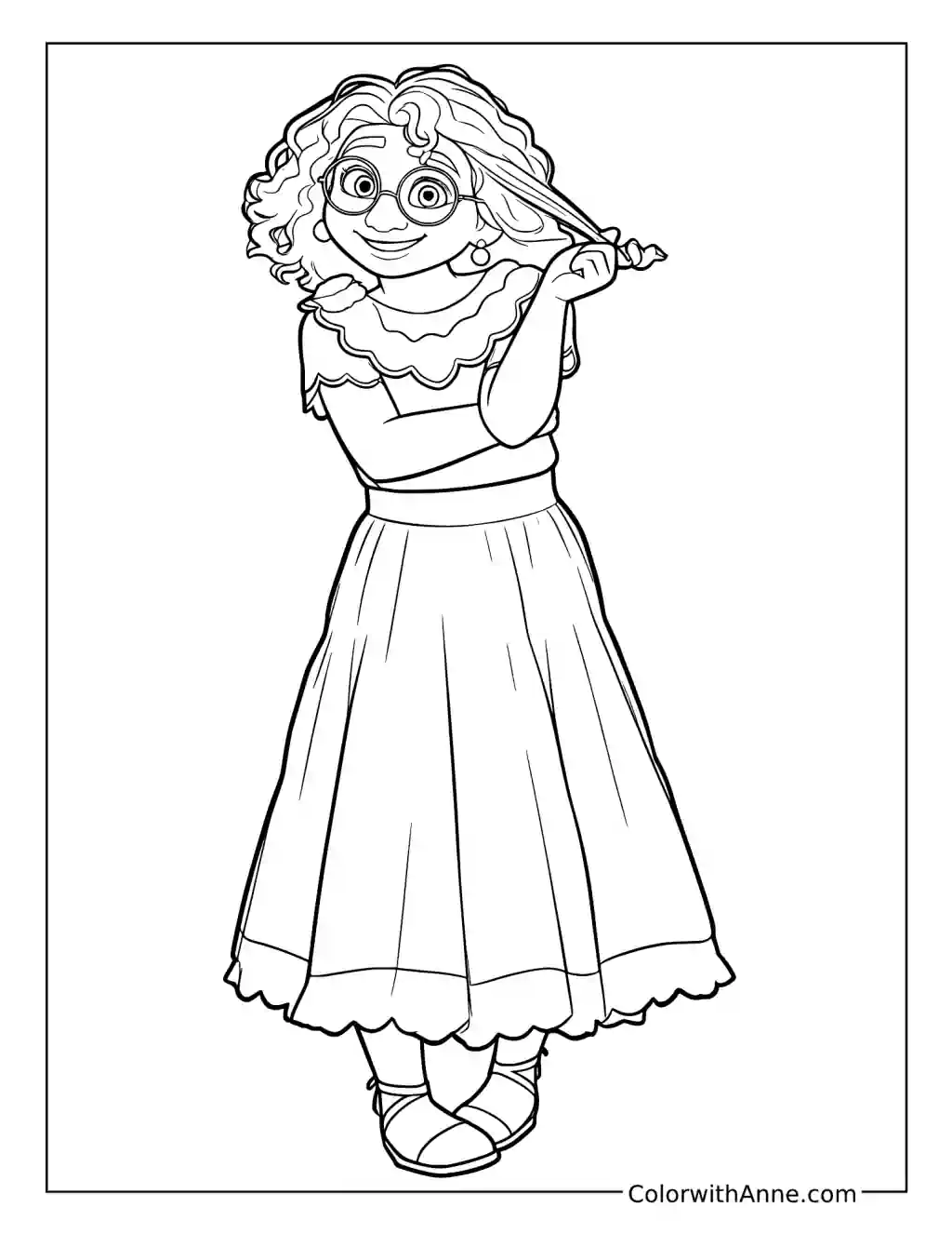 Mirabel Madrigal Playing with a Curl coloring page