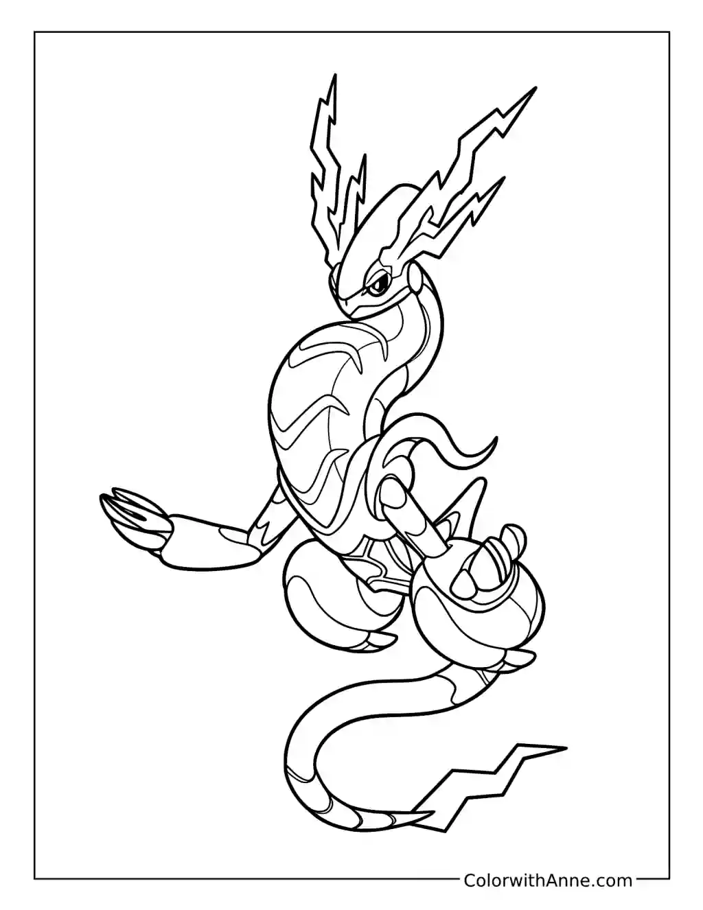 Miraidon Floating with Its Tail Curled coloring page