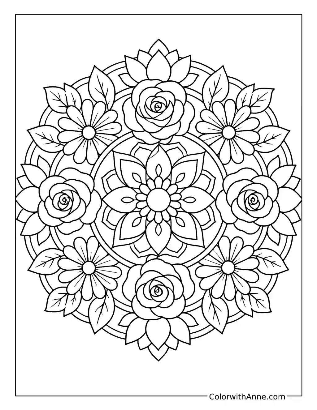 Mixed Floral Mandala Pattern coloring page