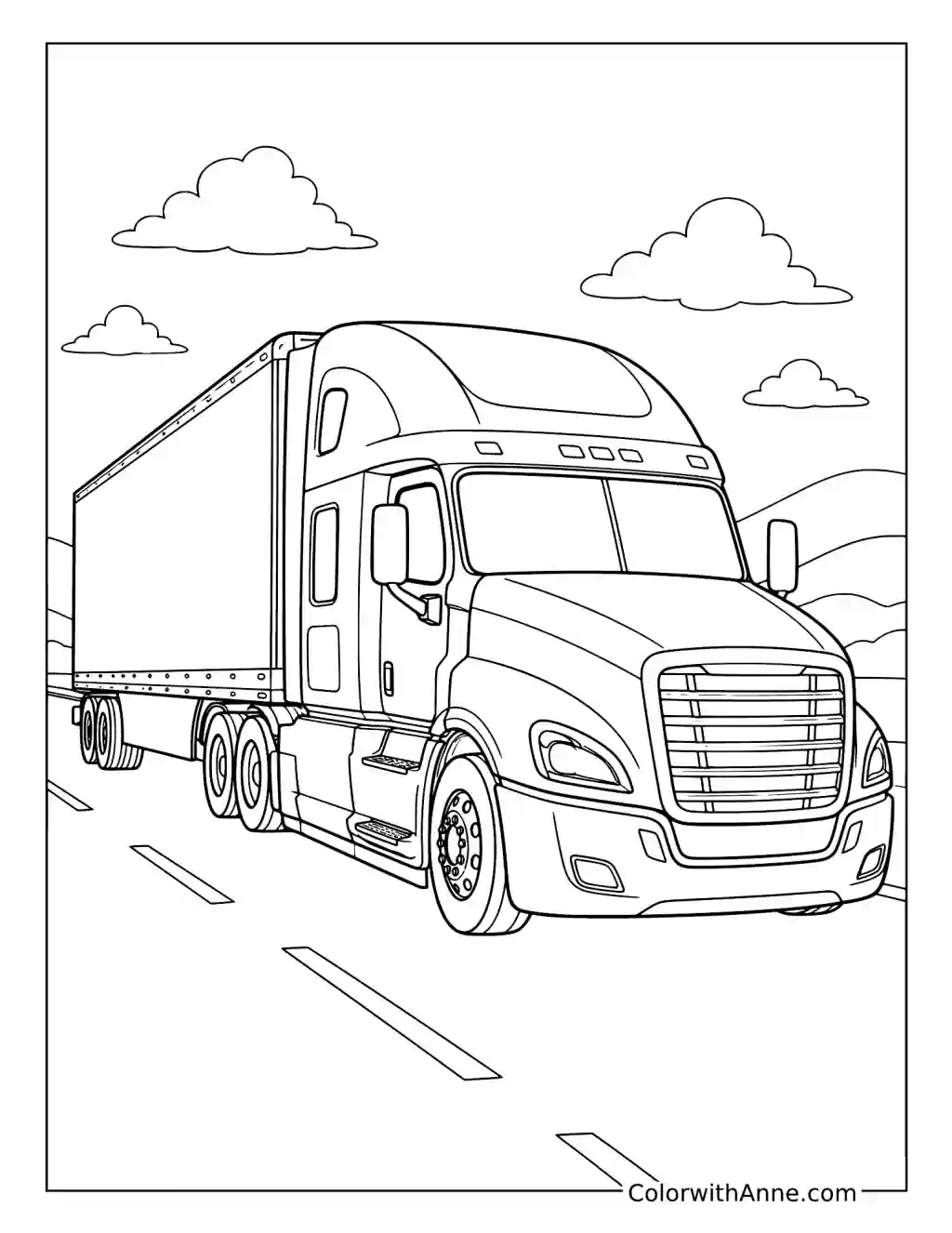 Modern Aerodynamic Semi Truck coloring page