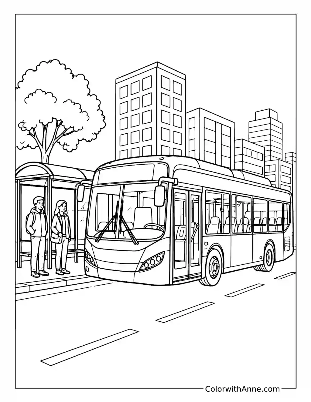 Modern City Bus at the Shelter coloring page
