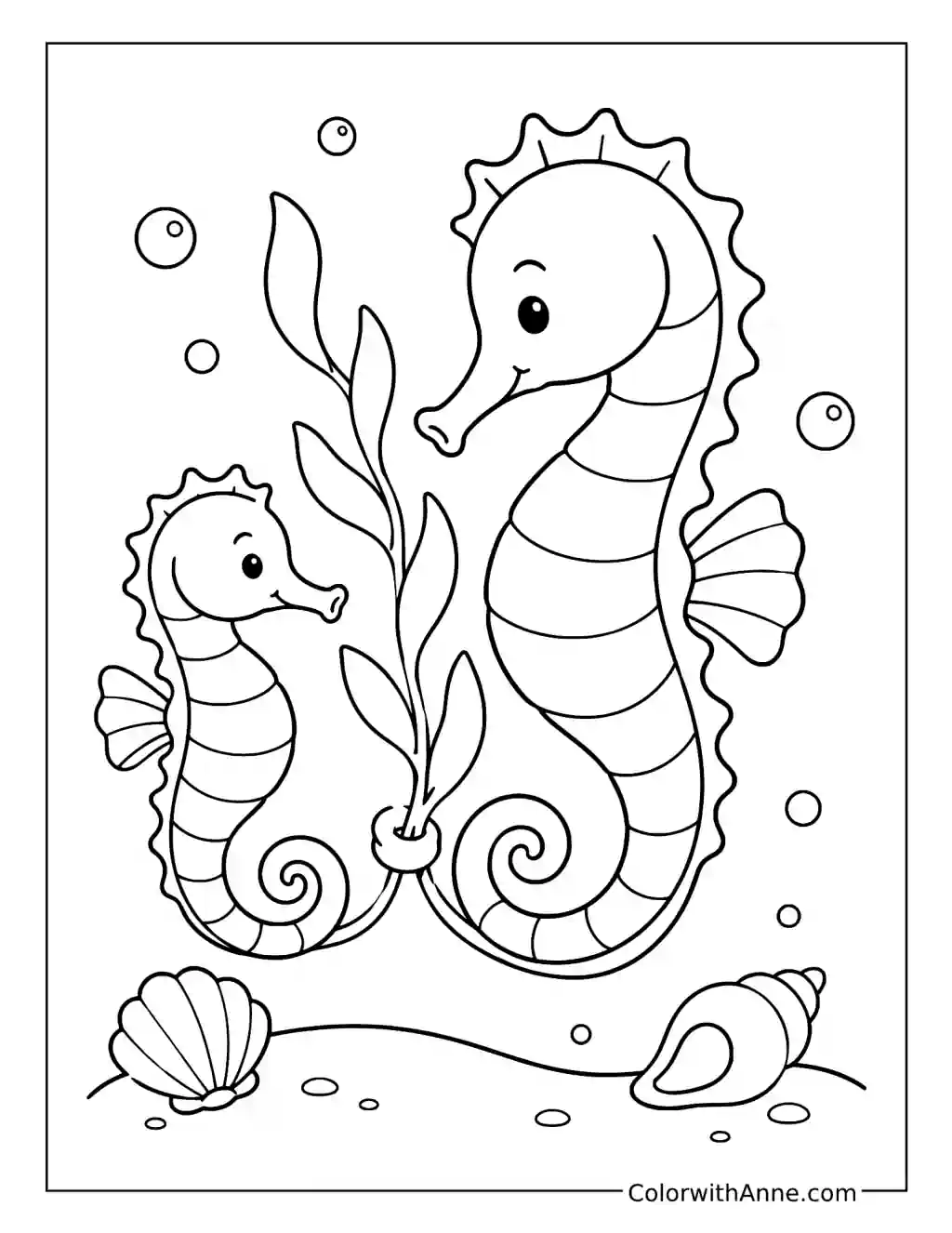 Mommy and Baby Seahorse coloring page