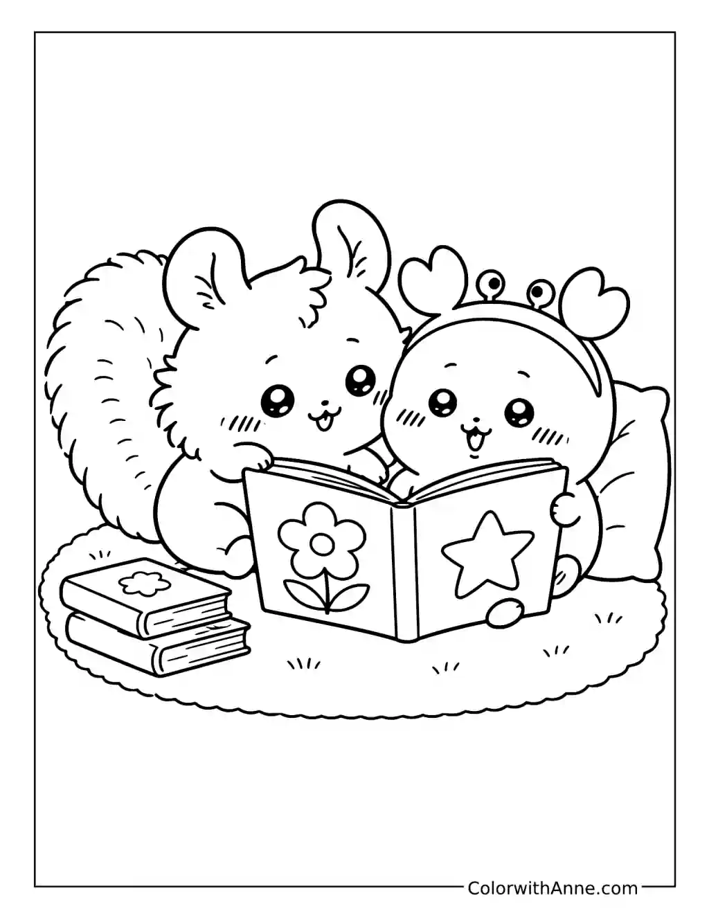 Momonga and Furuhonya’s Cozy Storytime coloring page
