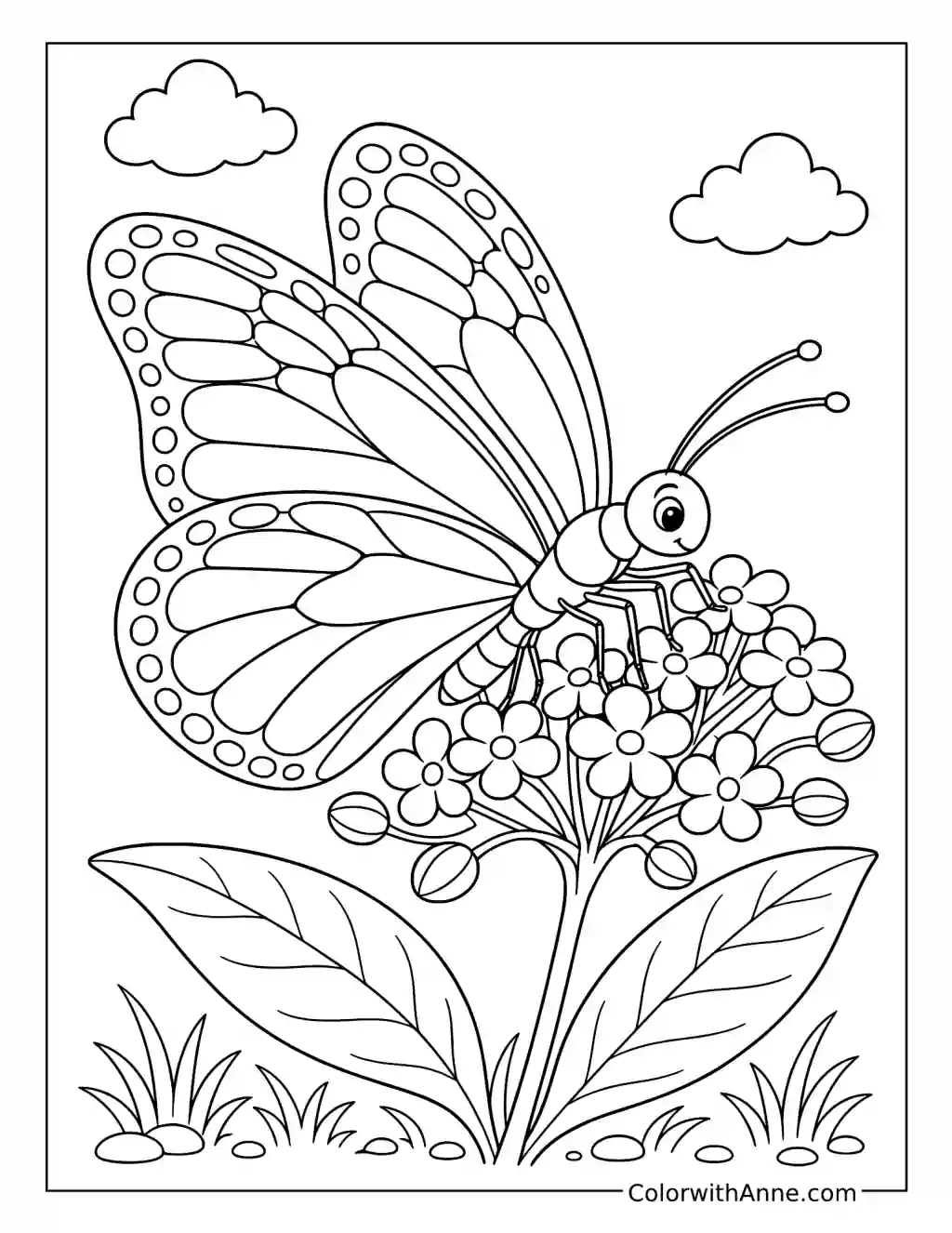 Monarch Butterfly on Milkweed coloring page