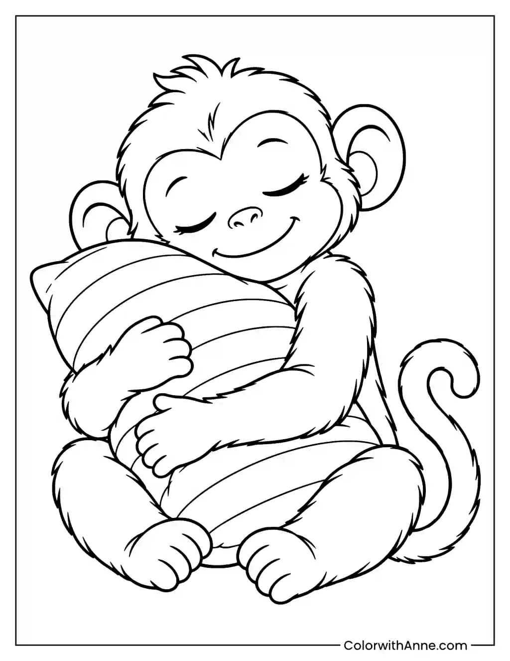Monkey Cozily Sleeping with Pillow Coloring Page