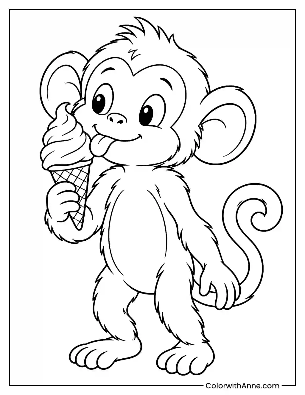 Monkey Enjoying Ice Cream Coloring Page