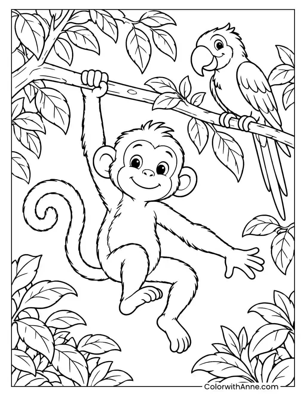 Monkey Jungle Swing Coloring Page