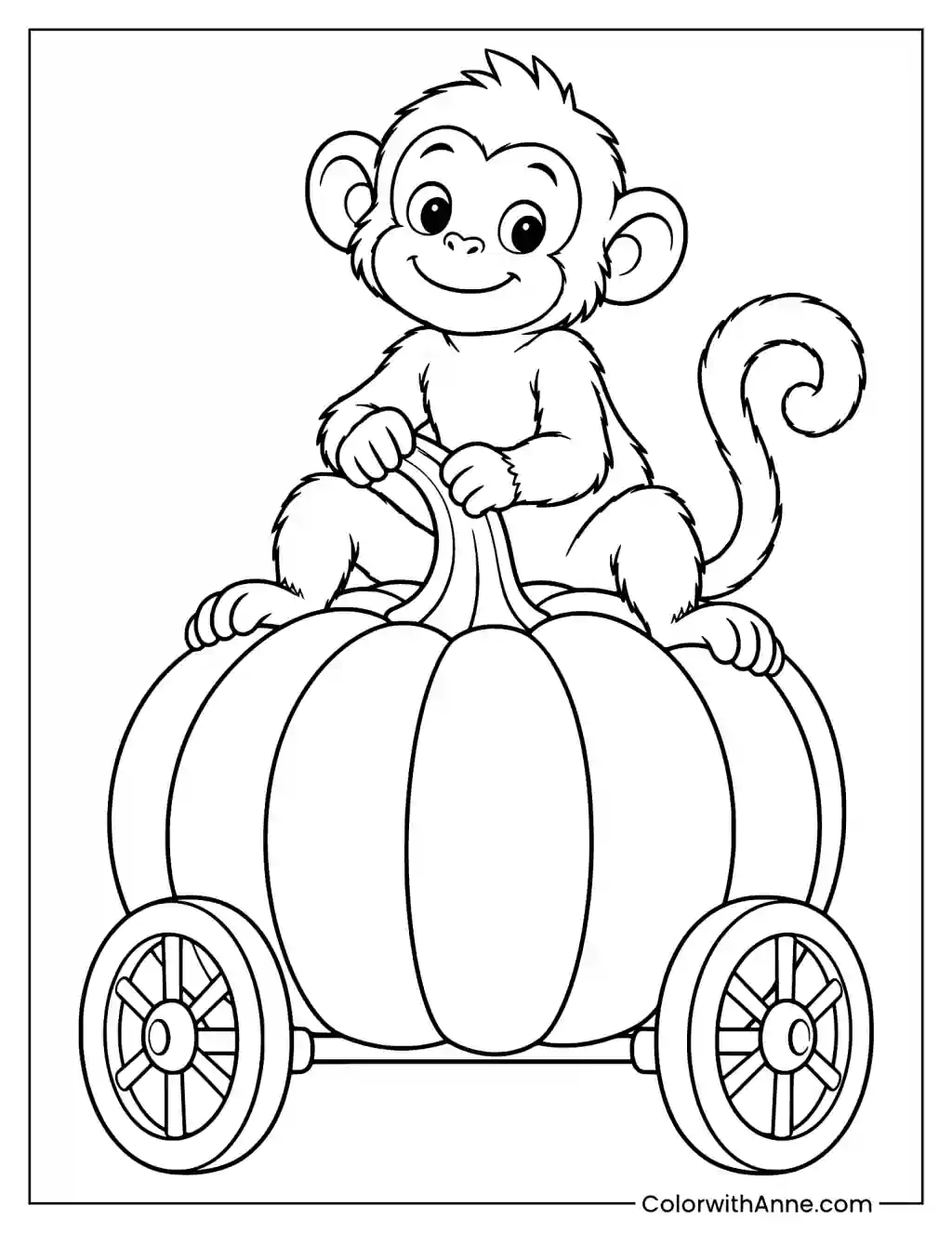 Monkey on a Pumpkin Car Coloring Page
