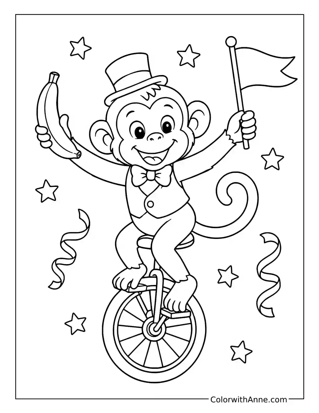 Monkey Riding a Unicycle coloring page