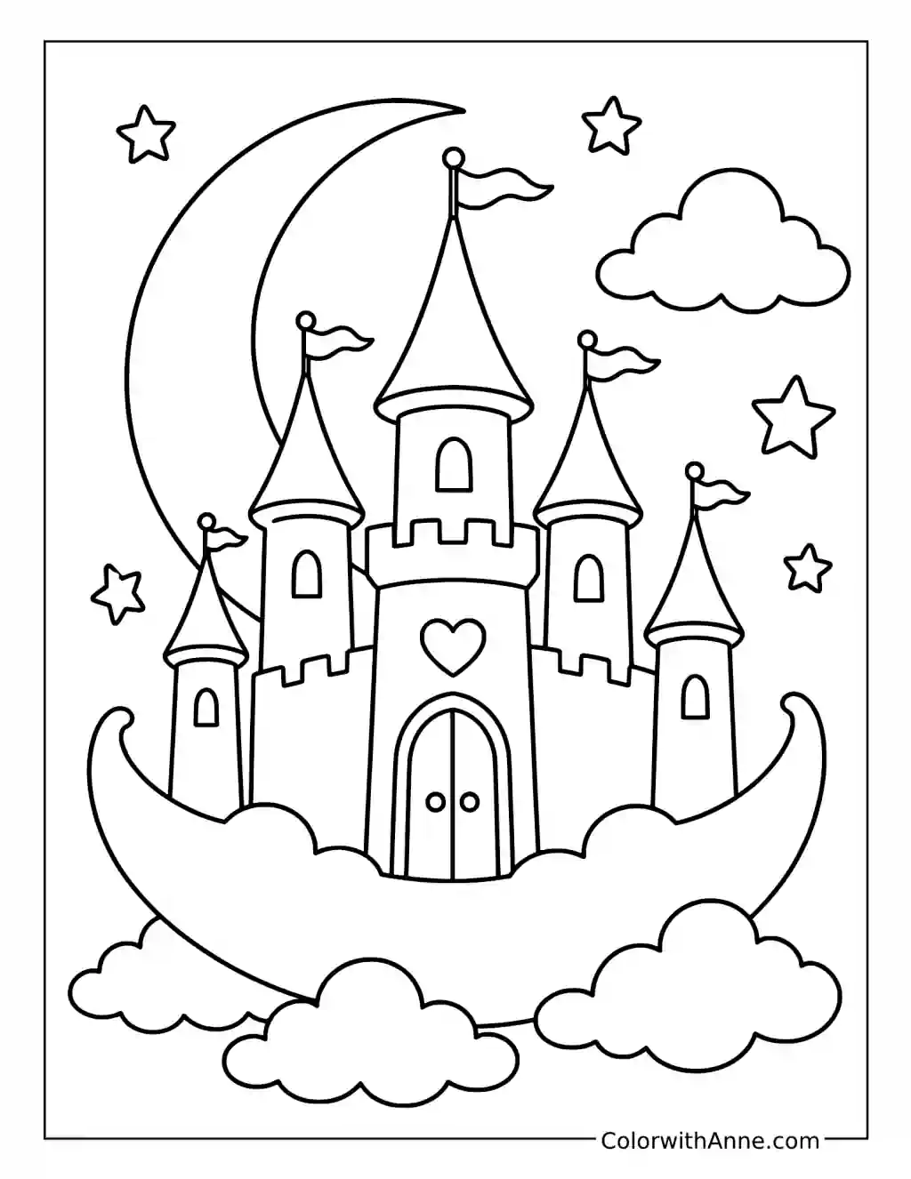 Moonlit Crescent Cloud Castle coloring page