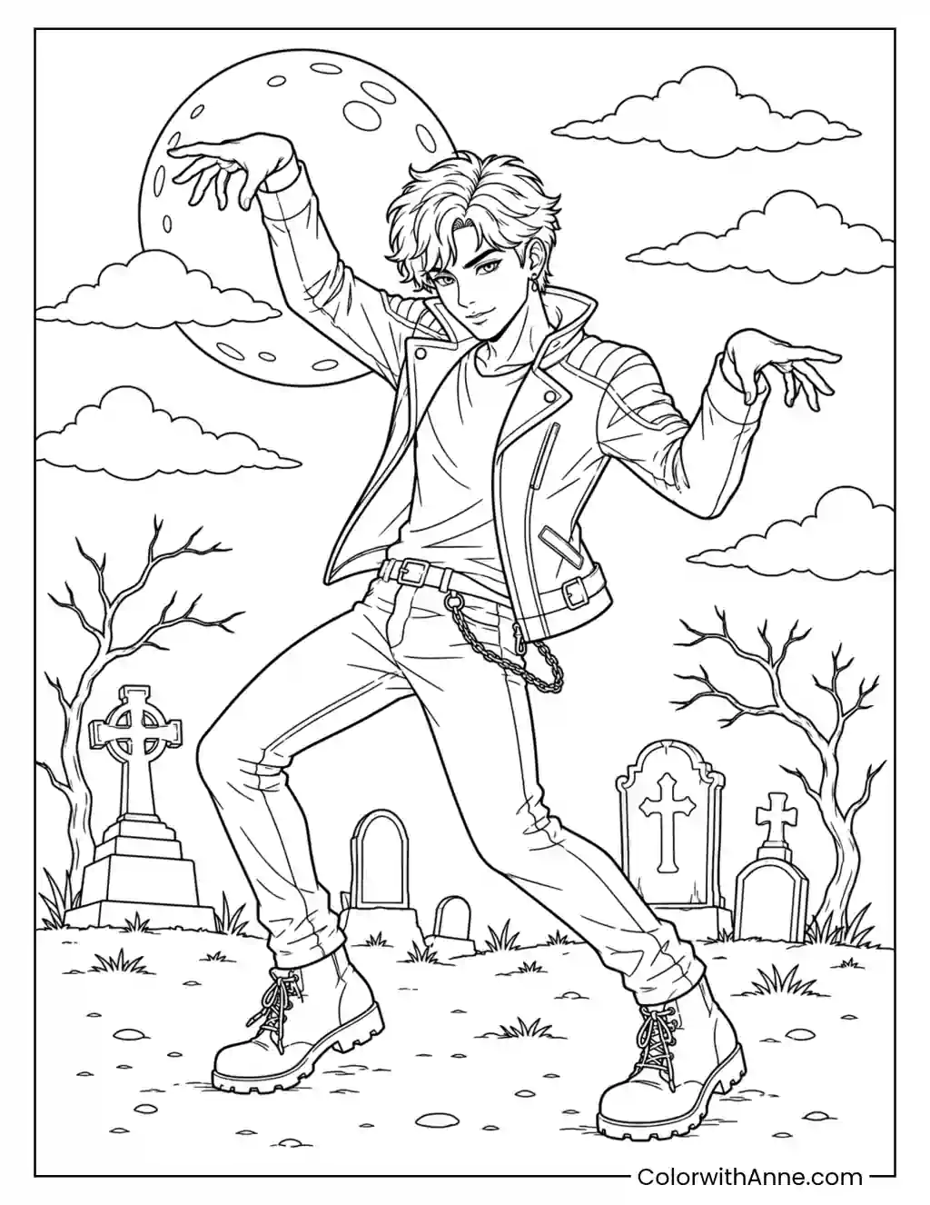 Moonlit Graveyard Dance coloring page