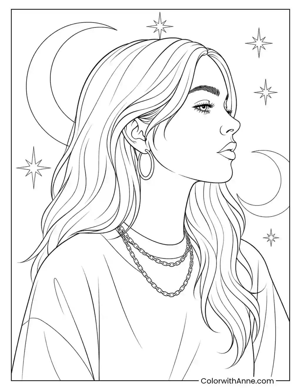 Moonlit Singer Side Profile coloring page