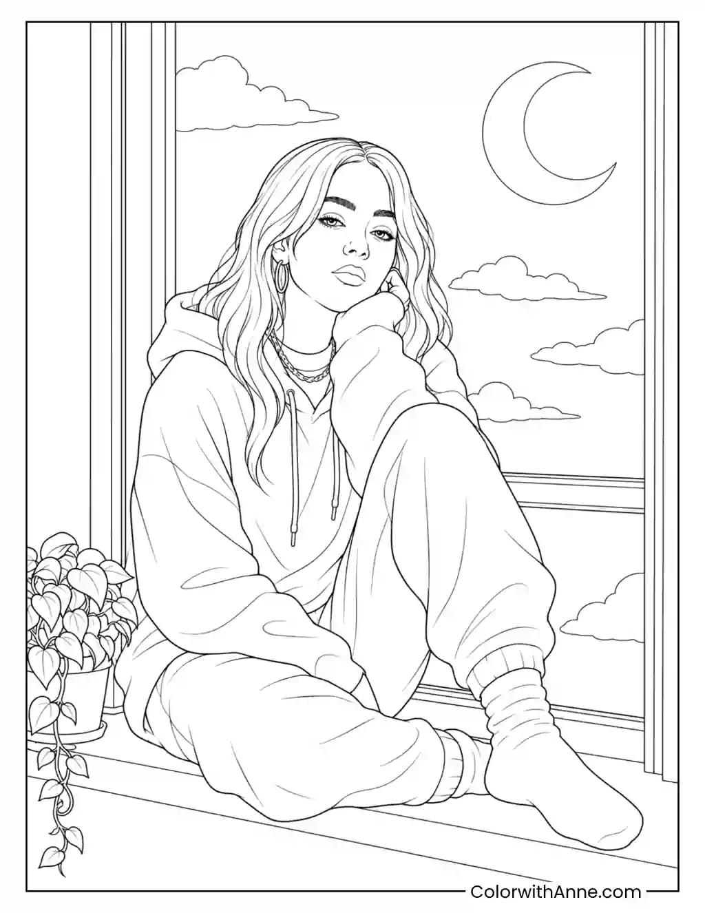 Moonlit Windowsill Daydream coloring page
