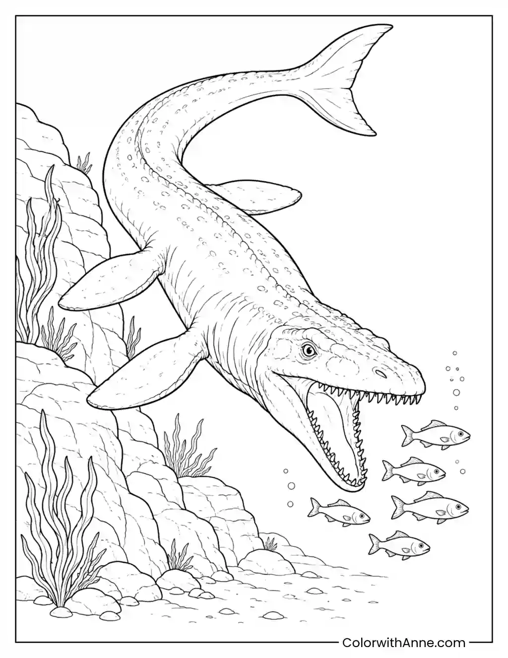 Mosasaurus Ambushing Its Prey coloring page
